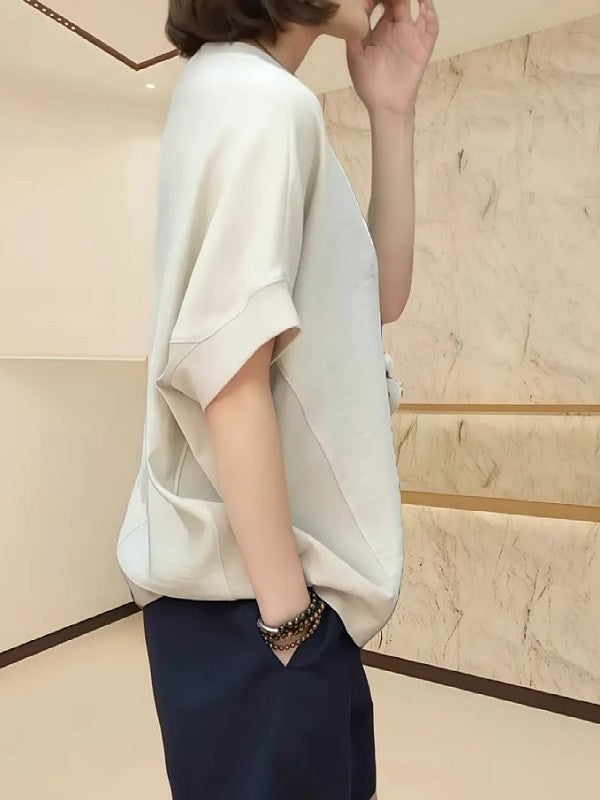 Qadınlar üçün böyük ölçülü, yüksək keyfiyyətli printli qısaqol köynək, yay üslubunda, geniş formalı, arıqladıcı, dəbli, çoxfunksiyalı yarasa qanadlı qollu köynək.