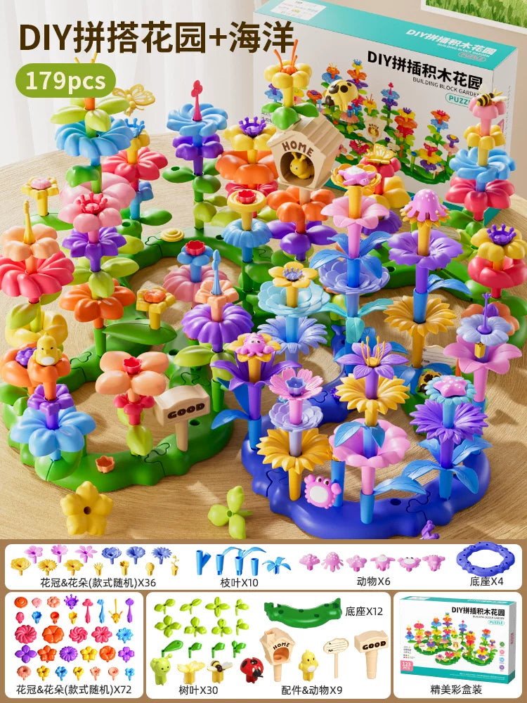 Qızlar üçün DIY Bağ Tikinti Blokları Çiçək Dəsti 3 Zəka İnkişaf Etdirmək üçün Çiçək 4 Uşaq Təhsil Oyuncağı 5 Uşaq Çiçək Aranjimanı Oyuncağı