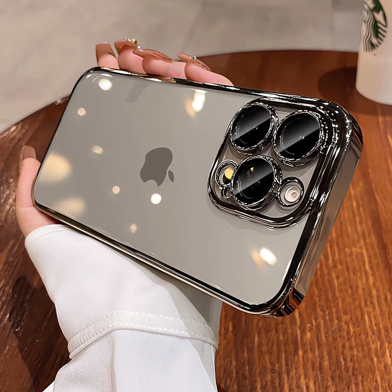 Apple 17pro mobil telefon qutusu üçün uyğundur iphone16promax şəffaf yüksək səviyyəli sensasiyalı 15pro ultra nazik çılpaq metal 14 lens filmi ilə hər şey daxil anti-düşmə 13 yeni kişi 12 qadın 11 silikon yumşaq çanta