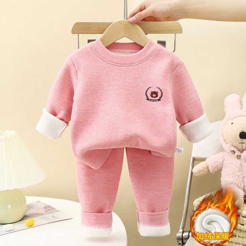 Körpələr, oğlanlar və qızlar üçün qış termal alt paltarları dəsti, yun astarlı və qalınlaşdırılmış, uşaq əsas təbəqəli pijama və istirahət geyimləri