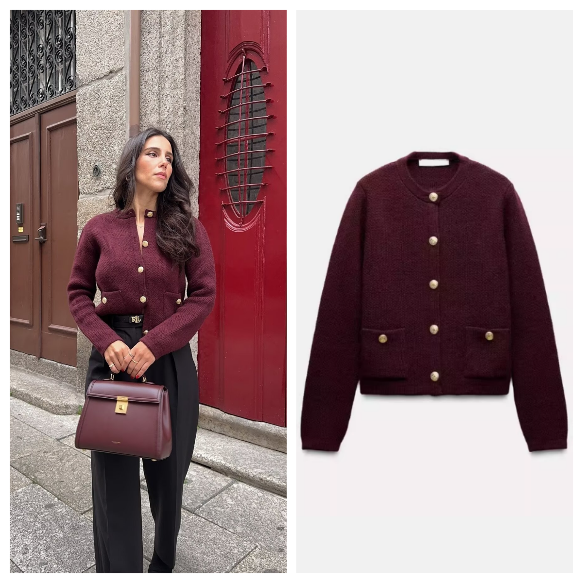 ZA Payız/Qış Yeni Qadın Geyimləri Avropa və Amerika Üslubunda Qızılı Düyməli Uzunqol Dəyirmi Yaxalı Qısa Örgü Kardiqan 6427144