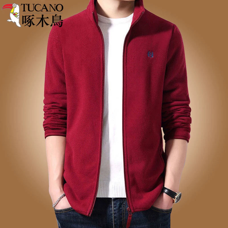 Ağacdələn kişi üçün flis gödəkçə, payız və qış üslubunda, dayaq yaxalı gödəkçə, flis astarlı və qalınlaşdırılmış flis sviter, kişi üst geyimi hırka