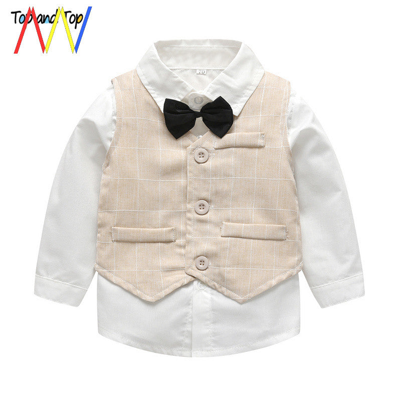 Payız Uşaq Körpə Oğlan Kostyumu Toy Formal Köynək Şalvar Geyimləri