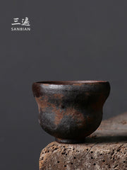 Üç dəfə əl ilə sıxılmış balqabaq çayı stəkanı Jingdezhen Wabi-sabi kvadrat stəkan Şino qabı çay fincanı yaradıcı daşdan hazırlanmış çay dəsti tək stəkan