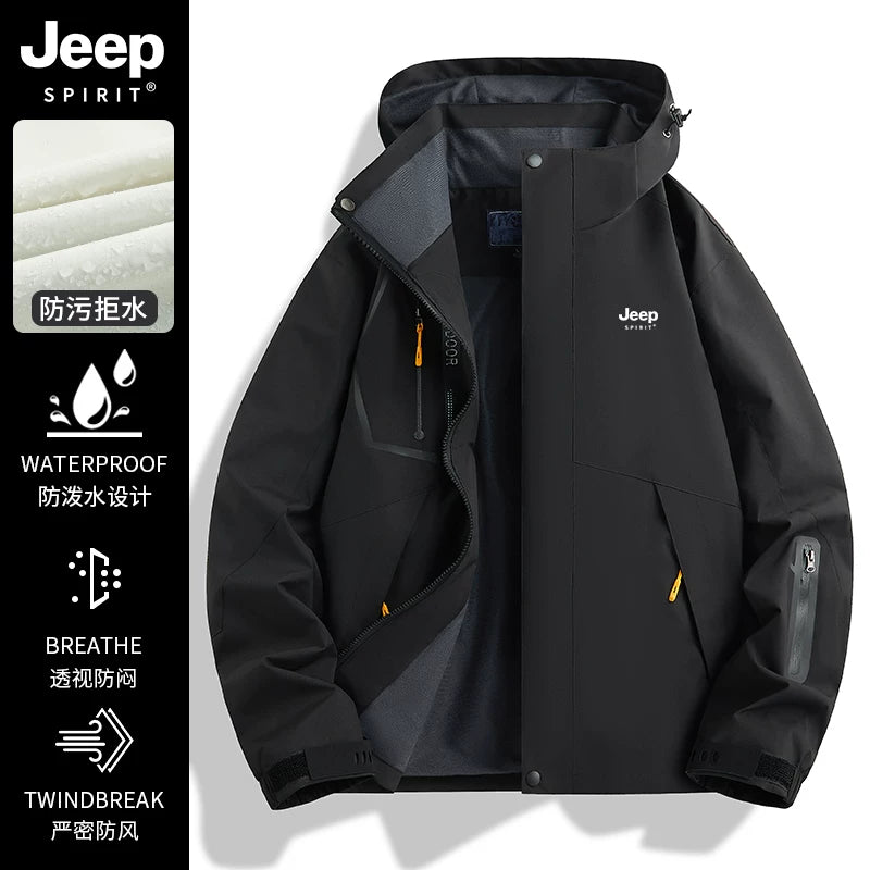 JEEP Kişilər üçün 2025-ci il Yeni Model Yaz, Payız və Qış Üçlü Birdə Yun Astarlı Qalın Kişi Üst Geyimləri