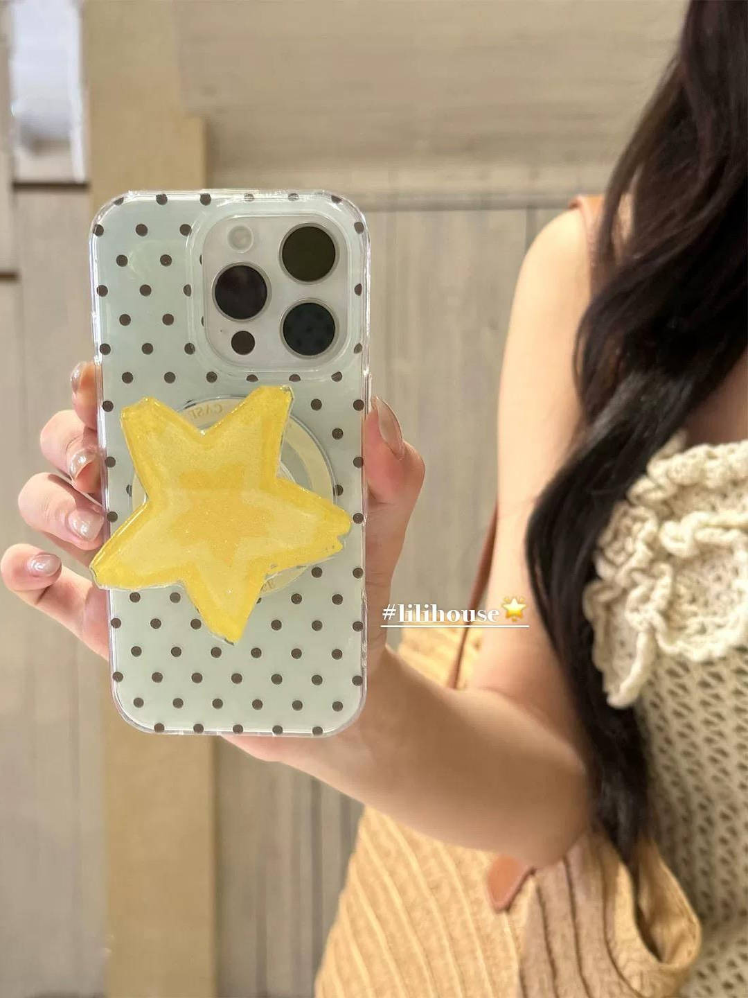 Yay nanə yaşıl polka nöqtəli sarı ulduzlu maqnit tutucu Apple 16 mobil telefon qutusu iPhone 15 qız modeli 13/12 payız əleyhinə 11PROMAX hər şey daxil S/XR yeni məhsul 7/8 yumşaq qutu 14PLUS