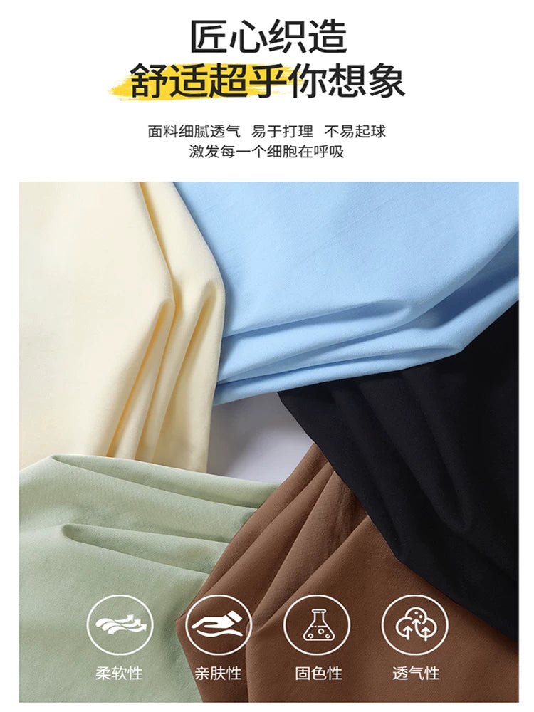 Yay yeni 220 q Sincan ağır çəkili qısaqol kişi köynəyi təmiz pambıq dəyirmi boyun boş moda çox yönlü ins dibli köynək