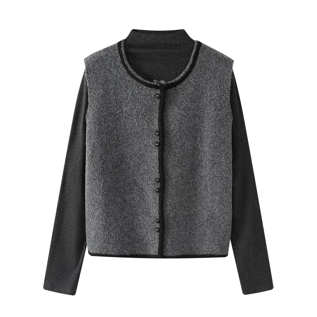 Cholisa Koreya üslubunda zərif iki hissəli qadınlar üçün dəst, jilet, alt qatlı toxunma uzunqol top, payız/qış