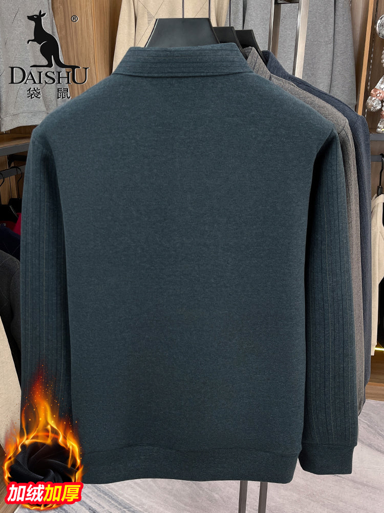 Kişilər üçün kenquru qış sviteri, süni iki hissəli, ata üslubunda, flis astarlı, qalınlaşdırılmış, yaxalıqlı, orta yaşlı və yaşlılar üçün isti və gündəlik əsas qat.