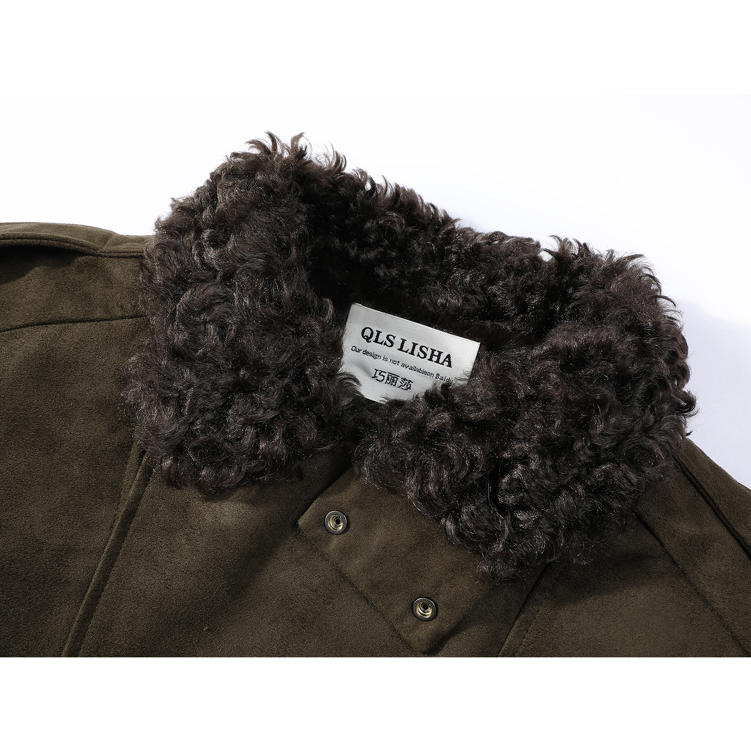 Cholisa-nın qadınlar üçün çox şirin qış paltosu, Amerika iş geyimi üslubunda, quzu yunundan yaxalıq, yun astarlı və qalınlaşdırılmış motosiklet gödəkçəsi.