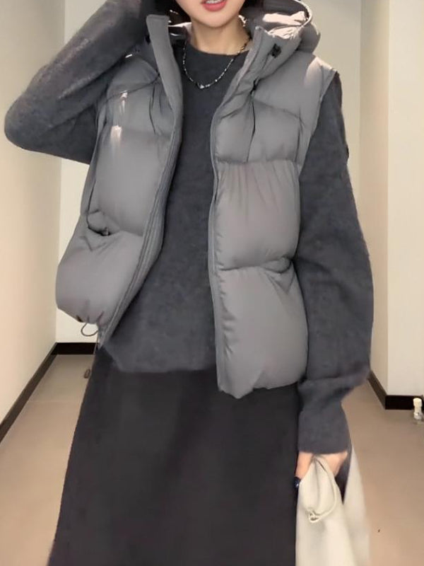 Qadınlar üçün qısa kapüşonlu pambıq jilet, Payız/Qış 2026, Böyük ölçü, Koreya üslubunda, Boş forma, Yüksək səviyyəli hiss, Qolsuz gödəkçə/çiyin gödəkçəsi