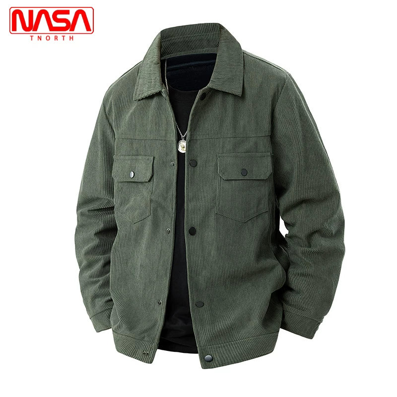 NASA-nın birgə brendi ilə hazırlanmış məxmər kişi gödəkçəsi, yaz və payız üslubunda, yaxalıqlı işgüzar gündəlik köynək, yeni, flis astarlı yaraşıqlı üst geyimi.