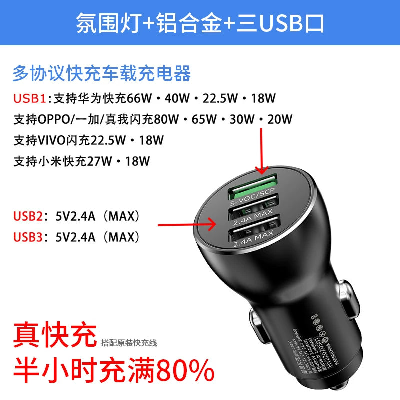80W Super Fast Car Charger Car Charger Cigarette Lighter Adapter for OPPO 65W and Huawei 66W