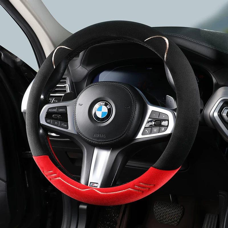 Yay buz ipək sükan çarxı örtüyü, şirin tikmə, təri udma, nəfəs alan, sürüşməyən, kirə davamlı, yüksək elastiklik, daxili halqasız avtomobil sükan çarxı örtüyü.