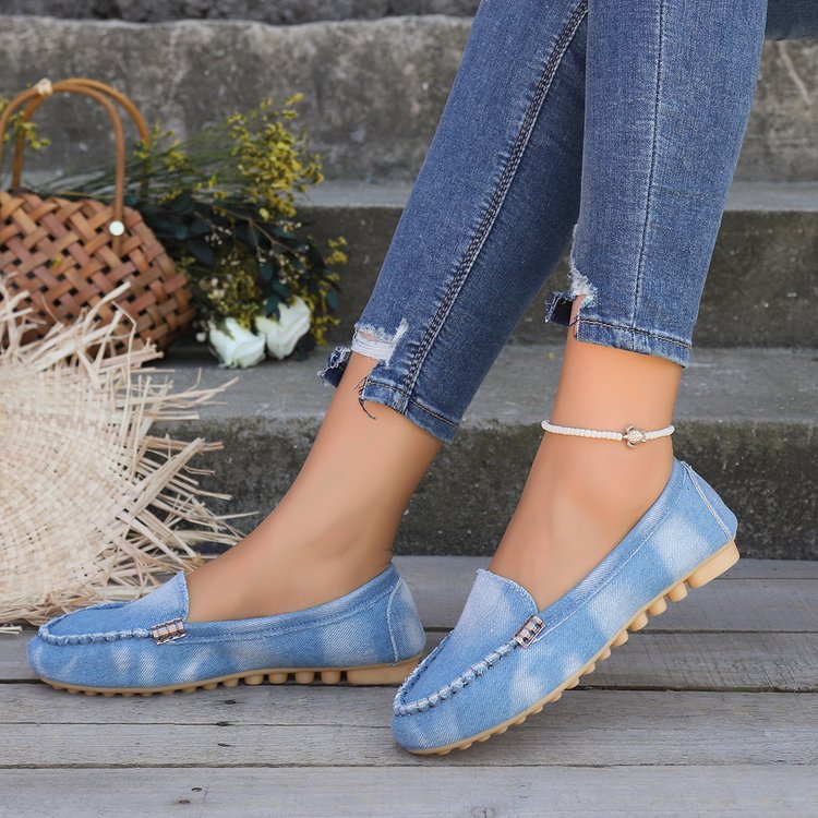 Böyük Ölçü Qadın Ayaqqabıları 2025 Denim Peas Ayaqqabı 1 Slip-on Ayaqqabı