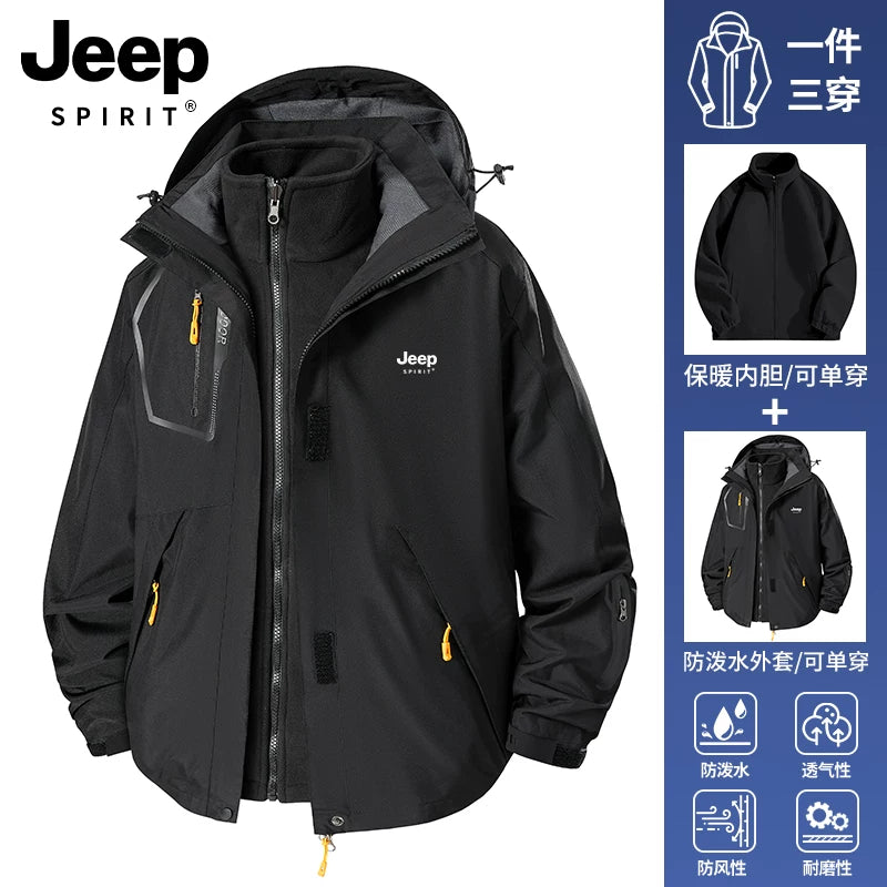 JEEP Kişilər üçün 2025-ci il Yeni Model Yaz, Payız və Qış Üçlü Birdə Yun Astarlı Qalın Kişi Üst Geyimləri