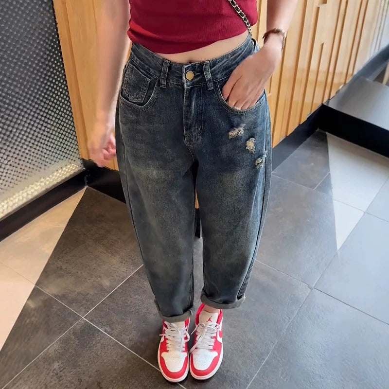 Qadınlar üçün Retro Harem Cins Şalvar, 2026 Yay Yeni Modeli, Armud Formalı Böyük Ölçülü, Yüksək Bel, Arıqladıcı Ata Yerkökü Şalvarı