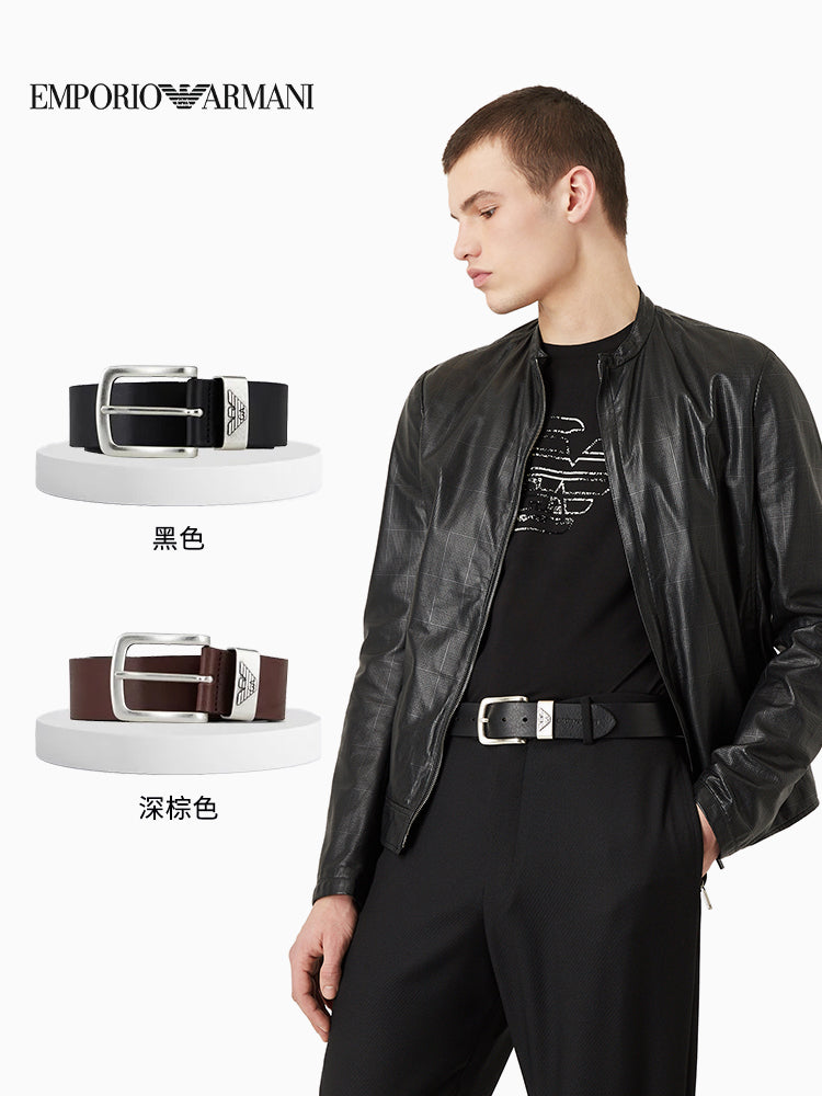 [Yeni il hədiyyəsi] EMPORIO ARMANI Kişi Dəri Sancaqlı Toka Kəməri (Rəsmi)