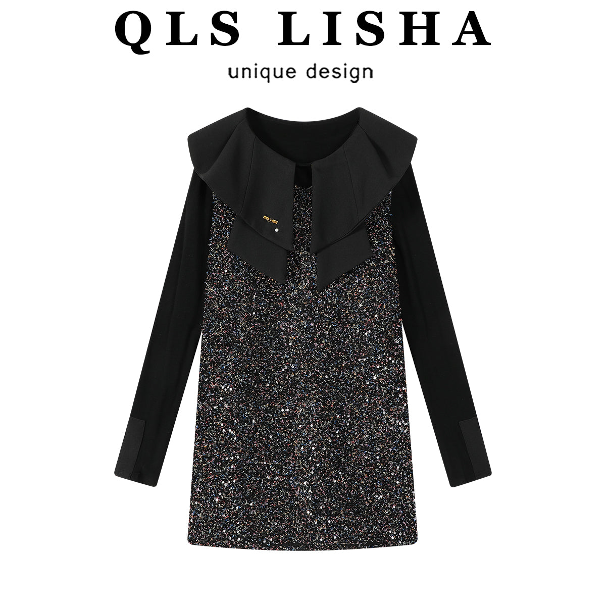 Cholisa'nın Yeni İl Geyimi: Qış üçün Qəşəng Qara Payetli Don - Unikal və Zərif İki Parçalı Köynək Don Dəsti