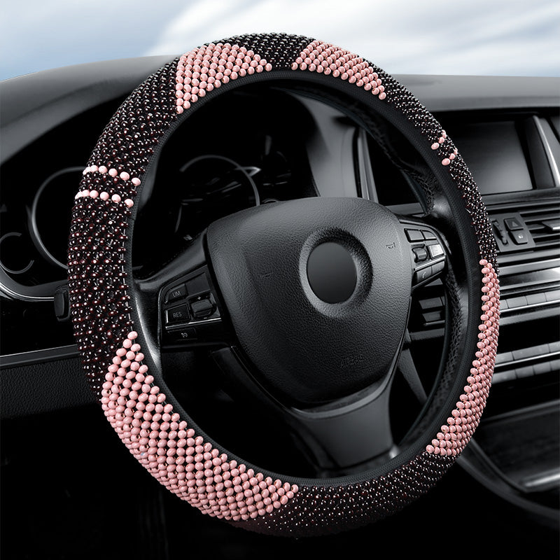 Cool and refreshing summer woven wooden bead car steering wheel cover, breathable and round, universal, cute, all-season non-slip handle cover