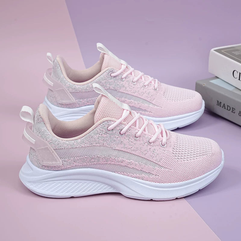 İkiqat Ulduzlu Qadın İdman Ayaqqabıları - Nəfəs alan torlu və sürüşməyən gündəlik ayaqqabılarla təchiz olunmuş yüngül yumşaq dabanlı qaçış ayaqqabıları