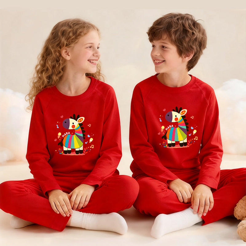 Uşaq termal alt paltarları dəsti, qırmızı, oğlanlar və qızlar üçün, 2026 At ili, ev geyimi, pijama.