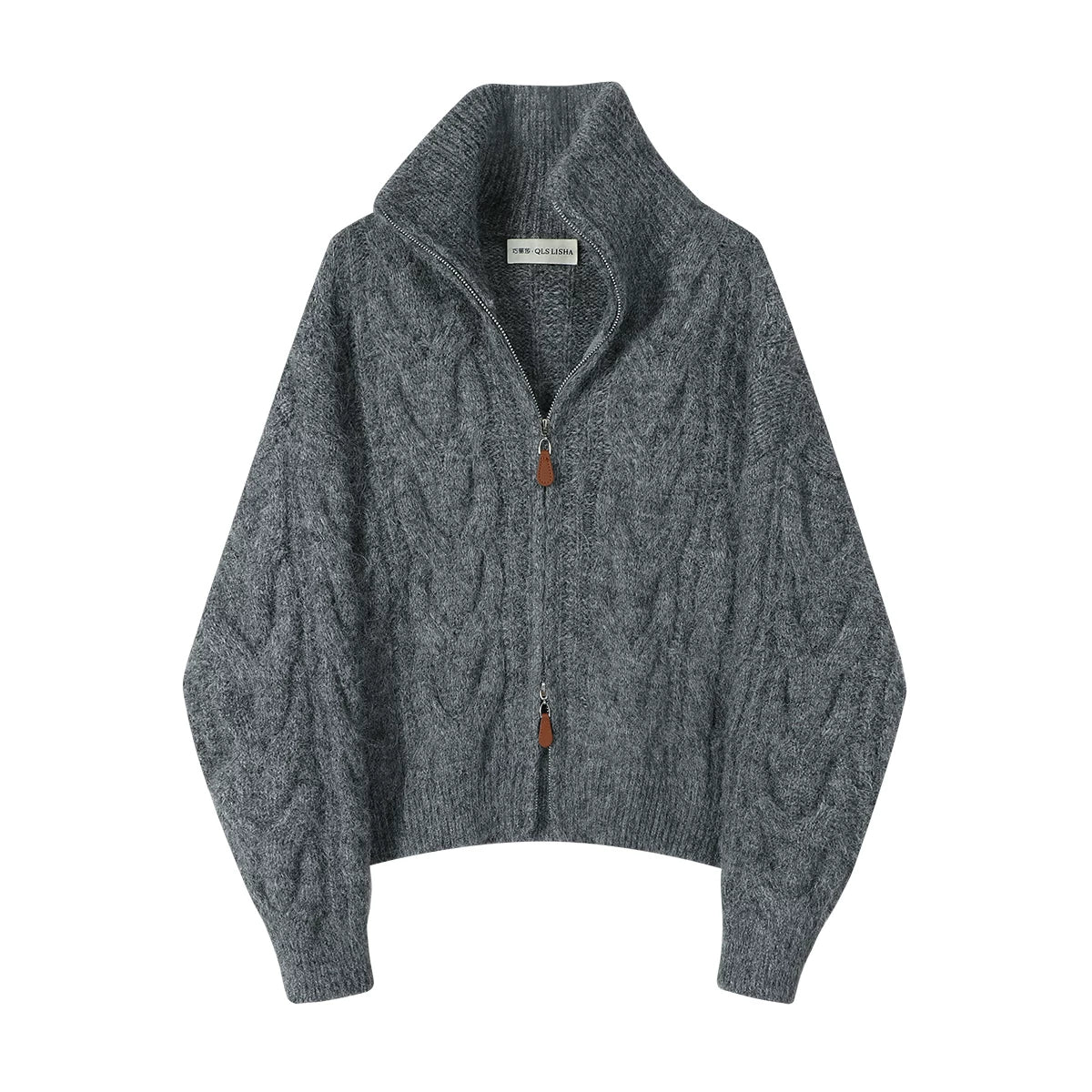 Chola Lisa'nın Qadınlar, Payız və Qış üçün Tənbəl və Zərif Yüksək Yaxalı Boz Qalın Sviter - Unikal və Super Gözəl Trikotaj Top