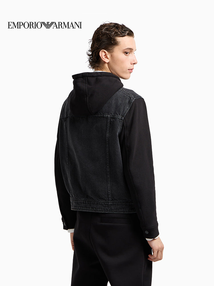 EMPORIO ARMANI/Armani Autumn/Winter New Men's Hooded Patterned Denim Jacket