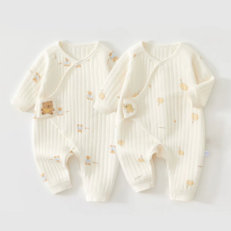 2 hissəli yeni doğulmuş körpə geyimləri dəsti, payız və qış bodiləri, təmiz pambıqdan isti və qalınlaşdırılmış körpə pijamaları, qış kombinezonları