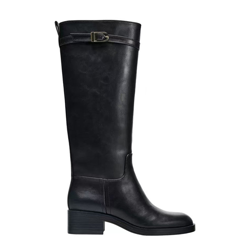 ZA2025 New Autumn/Winter Women's Boots, High Thick Heel Riding Boots, Women's Martin Boots, High Chunky Heel, Round Toe, Flat Boots