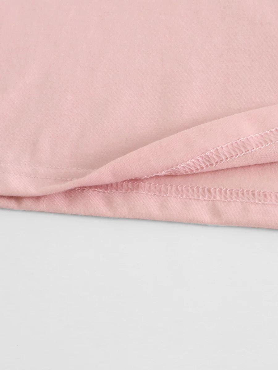 Qadınlar üçün tək üst pijama, təmiz pambıq nazik çəhrayı rəngli qısaqol köynək, ev paltarından kənarda geyinilə bilən dəyirmi boyunlu pullover