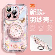 Woaini Apple 16pro mobil telefon qutusu 17p şirin donut 15 üçün uyğundur, maqnit dayağı 14promax silikon iPhone13 hər şey daxil olmaqla, düşməyə qarşı üstəgəl qabaqcıl 12 qadın modeli 11 lanyard ilə gəlir