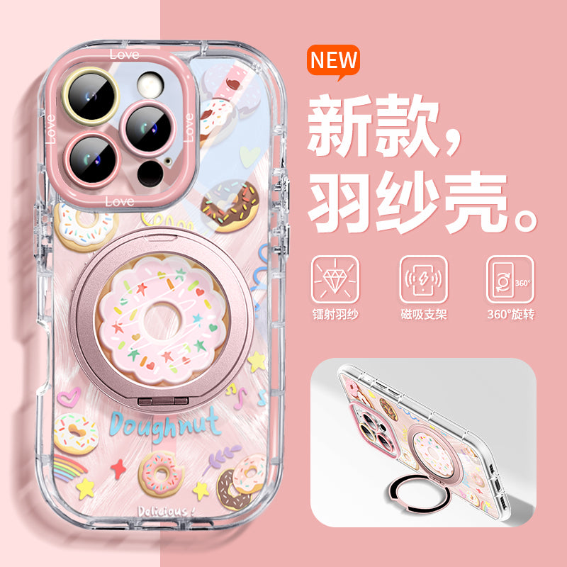 Woaini Apple 16pro mobil telefon qutusu 17p şirin donut 15 üçün uyğundur, maqnit dayağı 14promax silikon iPhone13 hər şey daxil olmaqla, düşməyə qarşı üstəgəl qabaqcıl 12 qadın modeli 11 lanyard ilə gəlir