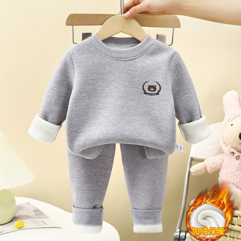 Körpələr, oğlanlar və qızlar üçün qış termal alt paltarları dəsti, yun astarlı və qalınlaşdırılmış, uşaq əsas təbəqəli pijama və istirahət geyimləri