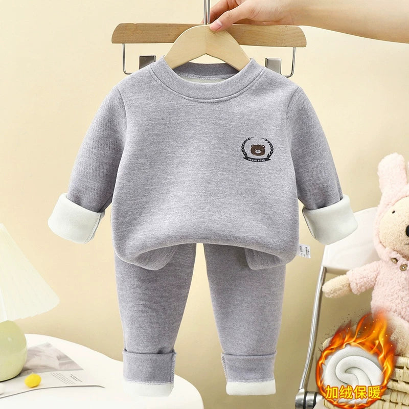 Körpələr, oğlanlar və qızlar üçün qış termal alt paltarları dəsti, yun astarlı və qalınlaşdırılmış, uşaq əsas təbəqəli pijama və istirahət geyimləri