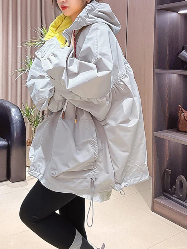 Qadınlar üçün Avropa üslubunda gündəlik kapşonlu küləkdən qoruyucu gödəkçə, 2026-cı il yaz yeni dəbi, böyük ölçü, kök qızlar üçün Koreya üslubunda boş gödəkçə.
