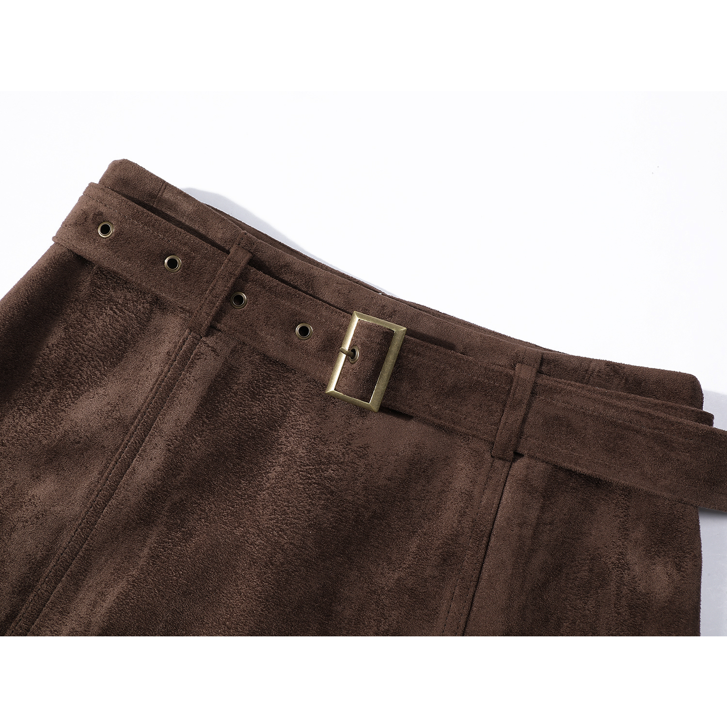 Chola'nın Retro Zamşa A-xəttli Ətəyi, Yeni Payız/Qış Üslubunda, Yüksək Belli, Zərif, Çoxfunksiyalı, Qəhvə Rəngli Qısa Ətək