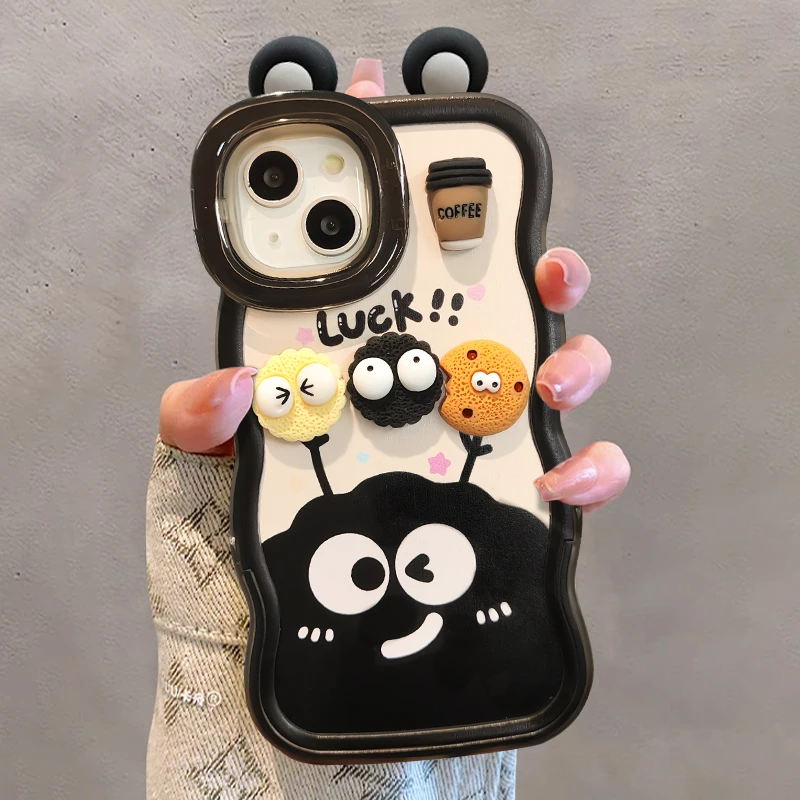 Apple 16promax mobil telefon qutusu iPhone15/14 yeni Huawei pura70 cizgi filmi mat60 sevimli OppoReno12/vivos19/Glory üçün uyğun briket şanslı üçölçülü kukla