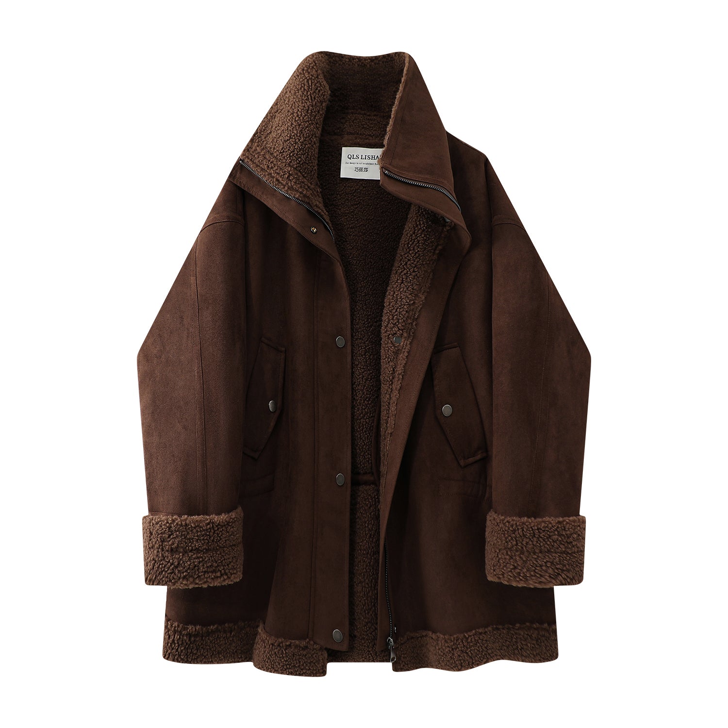 Cholisa Qadın Qırxma Paltosu, 2025-ci ilin Qışı, Orta Uzunluqlu, Koreya Üslubunda, Qalınlaşdırılmış, Yüksək Səviyyəli Motosiklet Pambıq Yastıqlı Gödəkçə