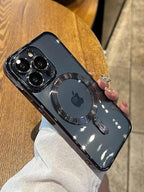 Apple iPhone 16 üçün uyğundur, iPhone 11/12/13/14 Pro Max üçün zərbəyə davamlı silikon korpus, i15 Plus üçün yeni maqnit linza tam örtük, kişilər və qadınlar üçün yüksək keyfiyyətli elektrokaplamalı cüt ultra nazik şəffaf yumşaq korpus.