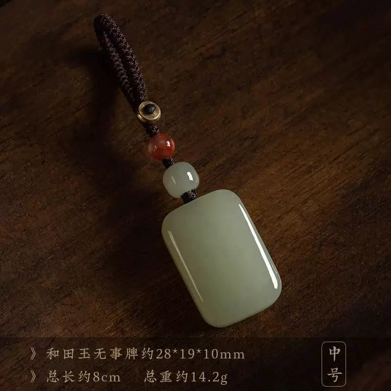 Orijinal təbii Hetian jade daşı, orijinal məhsul, sülh və təhlükəsizlik asqısı, avtomobil açarları üçün yüksək keyfiyyətli jade asqısı, kişilər və qadınlar üçün açar tilsimidir.