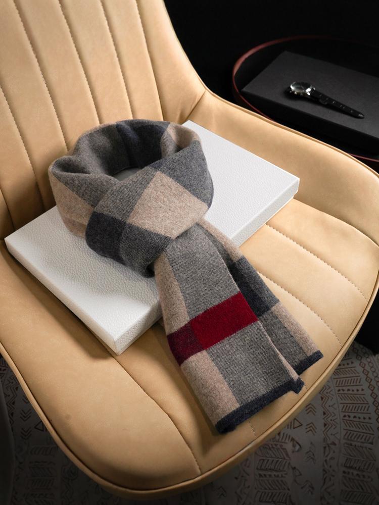 Armani Kişilər üçün Saf Yun Şarf 2025 Yeni Stil Payız/Qış Damalı İsti Qalın Boyunlu Şarf Sevgili Üçün Hədiyyə