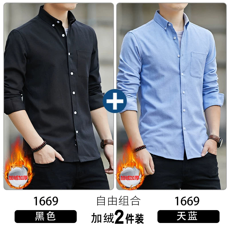 Kişilər üçün uzunqol köynək, gənclik üslubunda, boş forma, dəbli brend, yüksək səviyyəli Oksford parça, düz rəng, payız geyimi, gündəlik üst geyim.