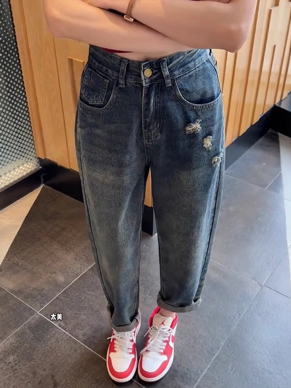 Qadınlar üçün Retro Harem Cins Şalvar, 2026 Yay Yeni Modeli, Armud Formalı Böyük Ölçülü, Yüksək Bel, Arıqladıcı Ata Yerkökü Şalvarı