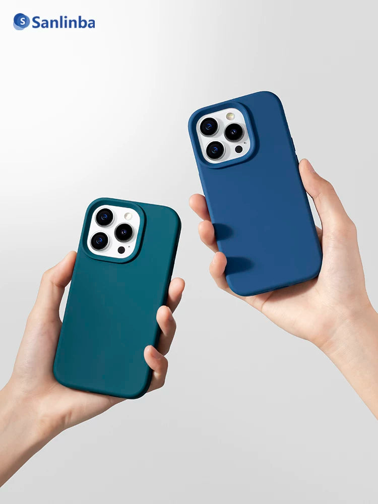 Sanlinba'nın yeni maye silikon maqnit telefon qutusu Apple iPhone17ProMax/16Pro/15/14/MagSafe mobil telefon qutusu, qabaqcıl sadə cütlük yıxılmağa qarşı qoruyucu qutu üçün uyğundur.