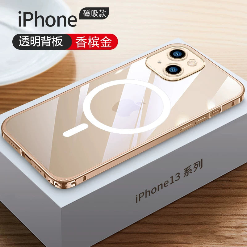 ins orijinal yüksək səviyyəli metal çərçivə iPhone17pro Apple 16 cib telefonu qutusu 14ProMax yeni 12 buzlu 13pro şəffaf 14plus kişilər və qadınlar 15promax düşməyə qarşı örtük