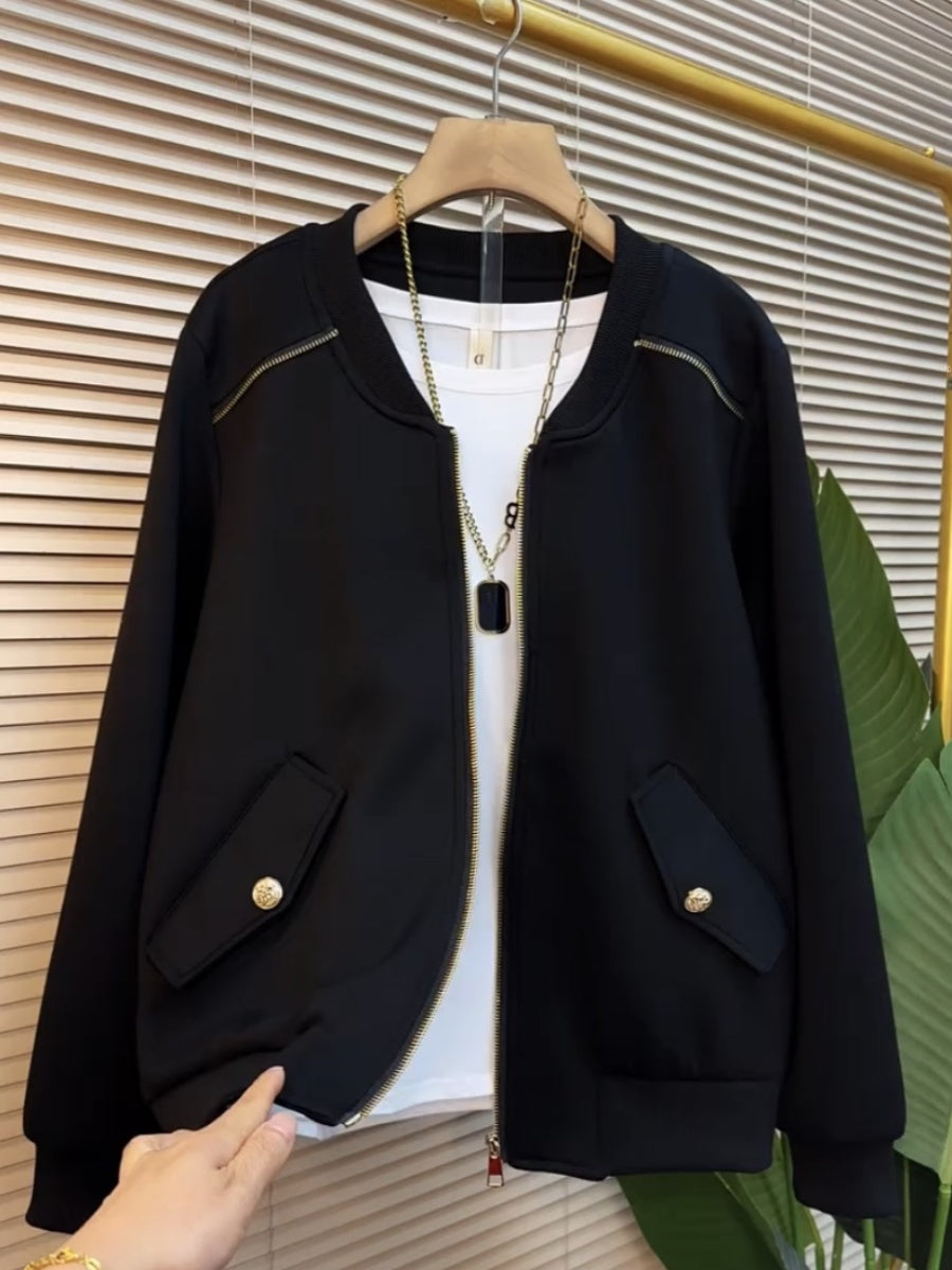 Plus Size Women's Clothing 2025 Autumn New Style Women's Jacket, Slimming for Curvy Girls and Plus Size Women, Black Daily Multifunctional Clothing