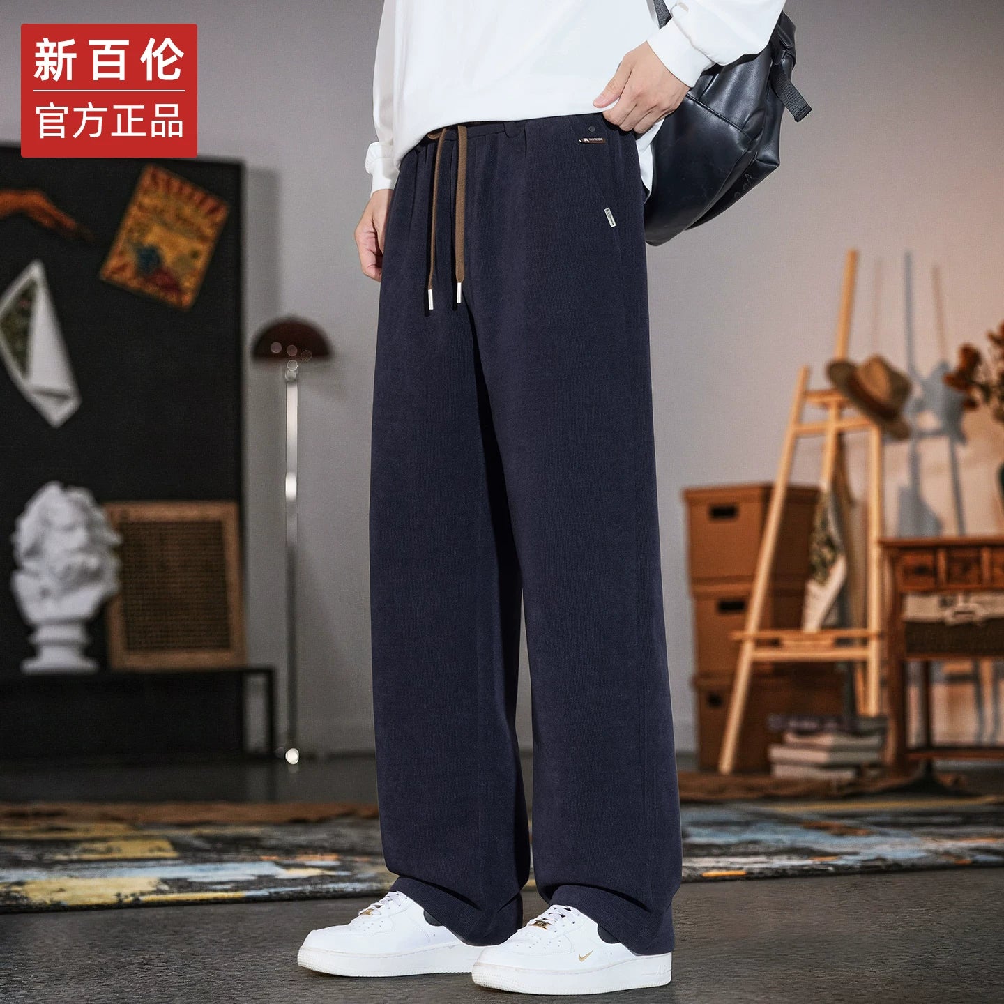 New Balance Kişilər üçün Gündəlik Yun Şalvar, 2025 Payız/Qış Yeni Model, Yun astarlı, Qalınlaşmış Şenil, Boş Düz Ayaqlı Şalvar