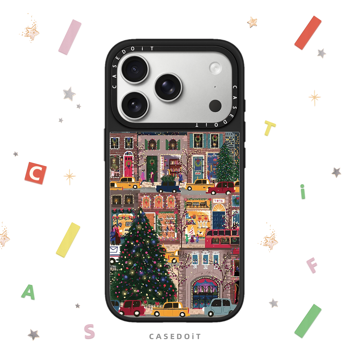 C markası ilə əməkdaşlıq edən MagSafe maqnit Milad rəngli bina və küçə səhnəsi üçün korpus, iPhone 17, 16 Pro Max, Apple 15 Pro, 14 Plus güzgü örtüyü, premium hiss, qadın hava nişləri üçün uyğundur.