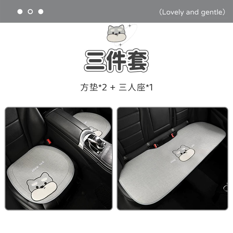 All-season cotton and linen car seat cushions, cute cartoon seat covers for girls, breathable, semi-enclosed, universal decorative cushions for fall and winter.